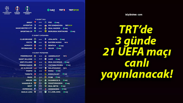 TRT’de 3 günde 21 UEFA maçı canlı yayınlanacak!