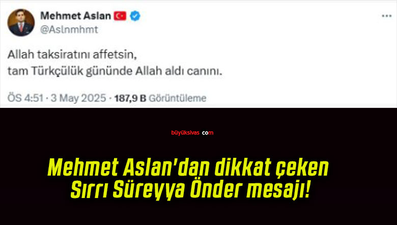 Mehmet Aslan’dan dikkat çeken Sırrı Süreyya Önder mesajı!