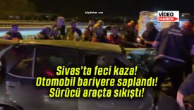 Sivas’ta feci kaza! Otomobil bariyere saplandı! Sürücü araçta sıkıştı!