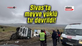 Sivas’ta meyve yüklü tır devrildi!