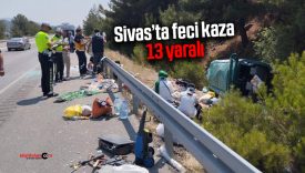 Sivas’ta yoldan çıkan minibüs takla attı: 13 yaralı
