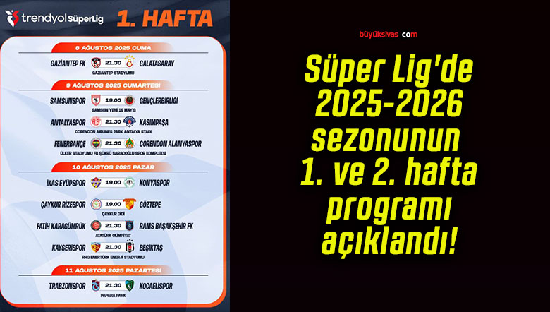 Süper Lig’de 2025-2026 sezonunun 1. ve 2. hafta programı açıklandı!