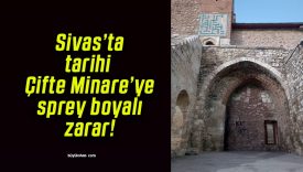 Sivas’ta tarihi Çifte Minare’ye sprey boyalı zarar!