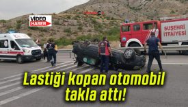 Lastiği kopan otomobil takla attı!