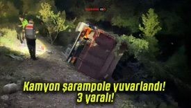 Kamyon şarampole yuvarlandı! 3 yaralı!