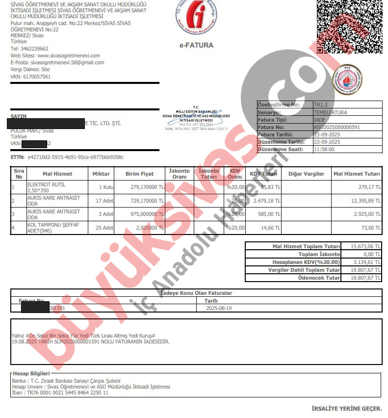 Sivas Öğretmenevi Müdürü Samet Elvan kapı kolları için iade faturası kestirdi