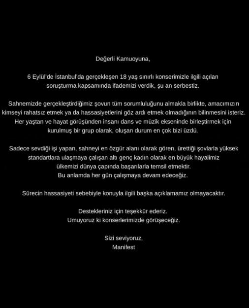 Serbest bırakılan Manifest grubundan açıklama!