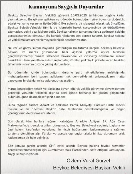 İstanbul Beykoz Belediyesi’nde CHP’den istifa!