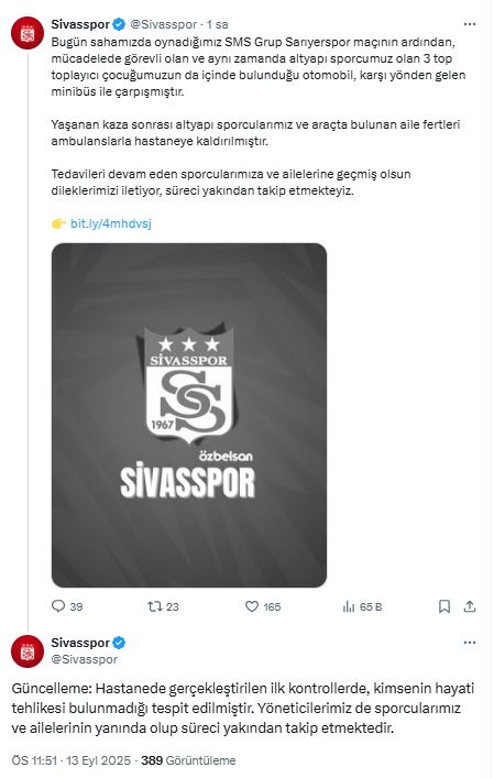 Sivasspor’dan son dakika açıklaması! Hayati tehlike yok!