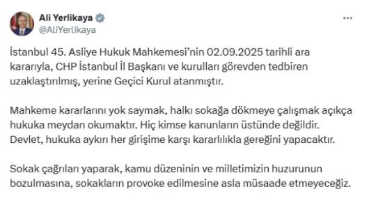 CHP İstanbul İl Başkanlığı kararı sonrası İçişleri’nden sert mesaj!