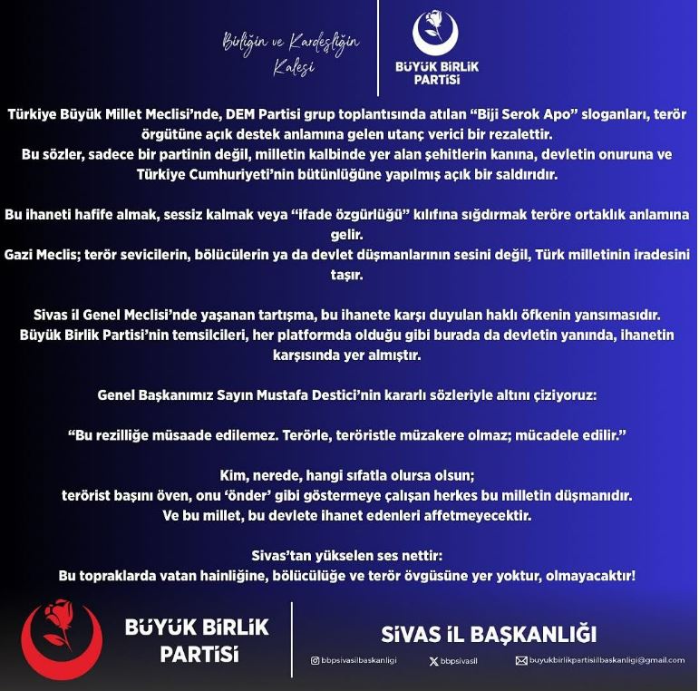 Sivas İl Genel Meclisinde AK Parti ile BBP arasında “Bijî Serok Apo” tartışması!