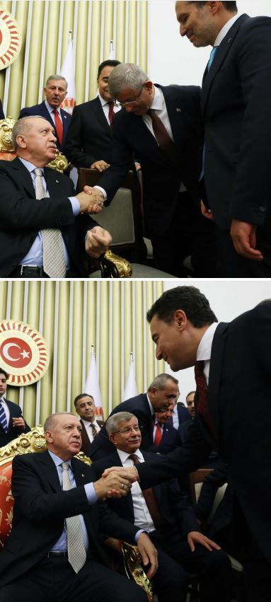 Cumhurbaşkanı Erdoğan, Babacan ve Davutoğlu ile resepsiyonda bir araya geldi!