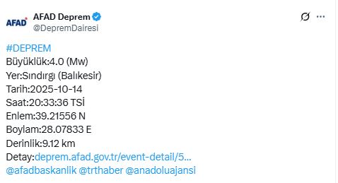 Balıkesir’de korkutan deprem! AFAD duyurdu!