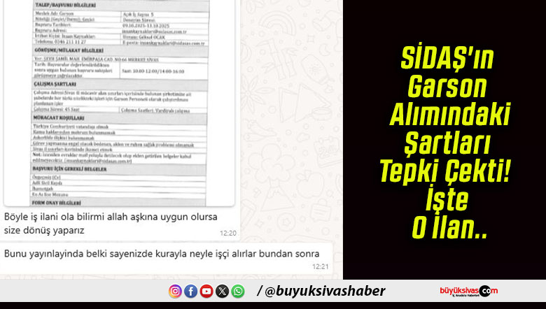 SİDAŞ’ın Garson Alımındaki Şartları Tepki Çekti! İşte O İlan..