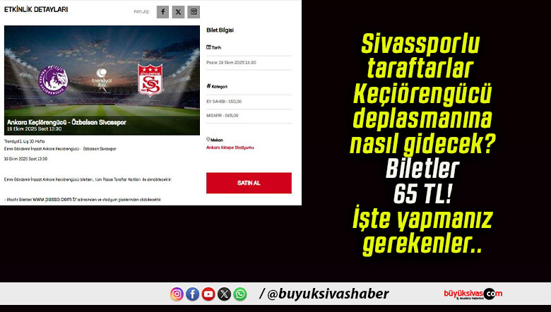 Sivassporlu taraftarlar Keçiörengücü deplasmanına nasıl gidecek? Biletler 65 TL! İşte yapmanız gerekenler..