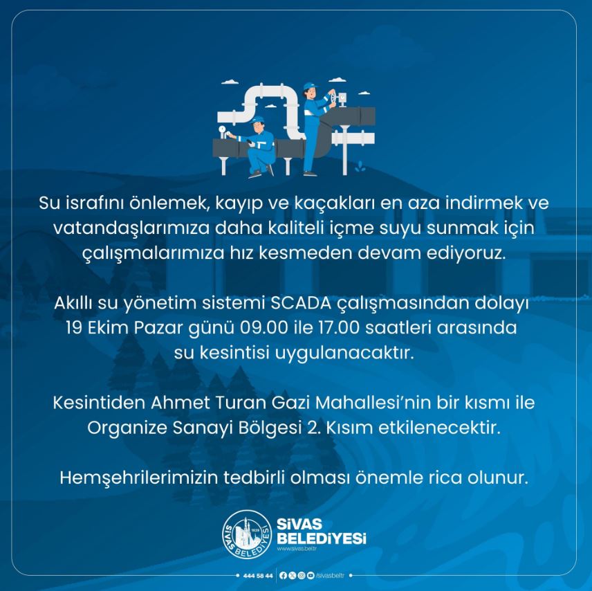 Sivas’ta Su Kesintisi! İşte Tarihi ve Saatleri..