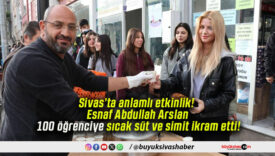 Sivas’ta anlamlı etkinlik! Esnaf Abdullah Arslan 100 öğrenciye sıcak süt ve simit ikram etti!