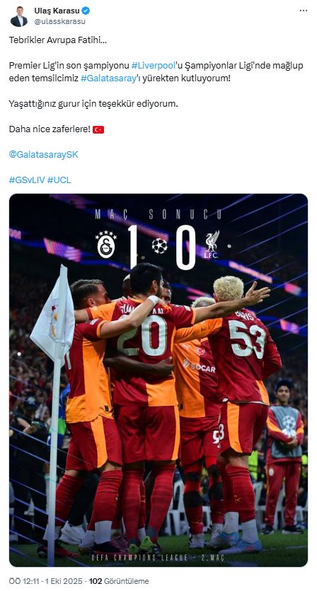 Ulaş Karasu’dan Galatasaray’a tebrik!
