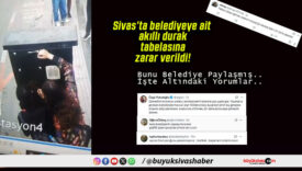 Sivas’ta belediyeye ait akıllı durak tabelasına zarar verildi!