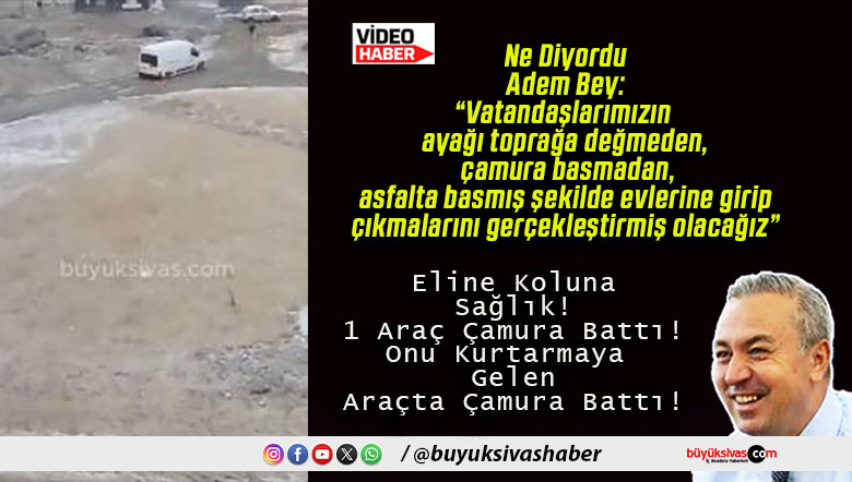 Sivas Tuzlugöl Mahallesi’nde çamura saplanan araç yolda kaldı!