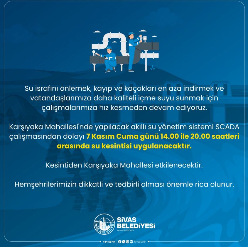 Sivas’ta yarın sular kesilecek!