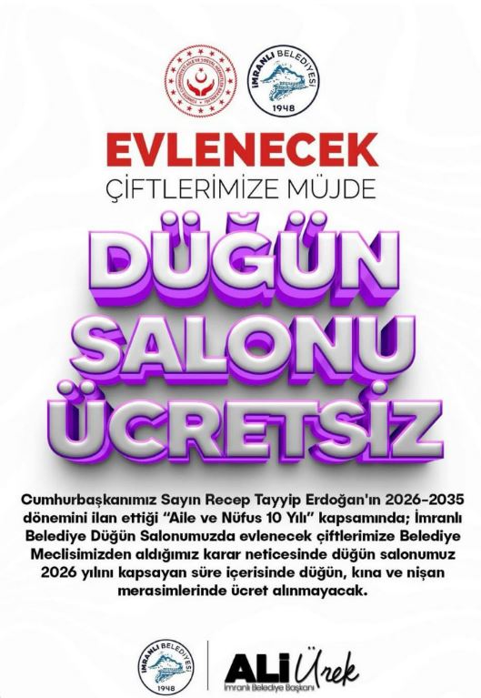 Sivas’ta evlenecek çiftlere müjde! Düğün salonu ücretsiz!
