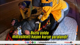 Buzlu yolda motosikleti kayan kurye yaralandı!