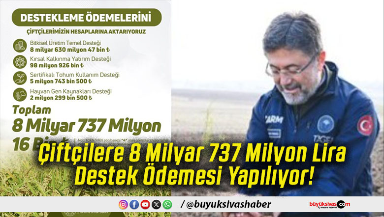 Çiftçilere 8 Milyar 737 Milyon Lira Destek Ödemesi Yapılıyor!