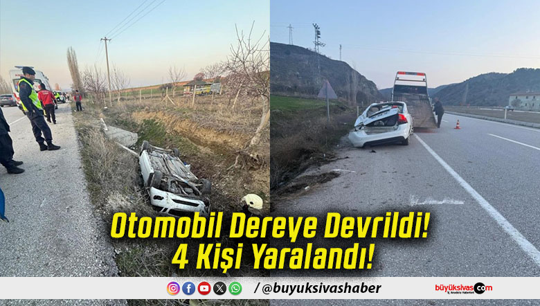 Otomobil Dereye Devrildi! 4 Kişi Yaralandı!