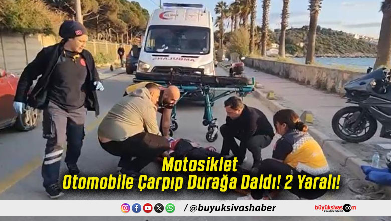 Motosiklet Otomobile Çarpıp Durağa Daldı! 2 Yaralı!