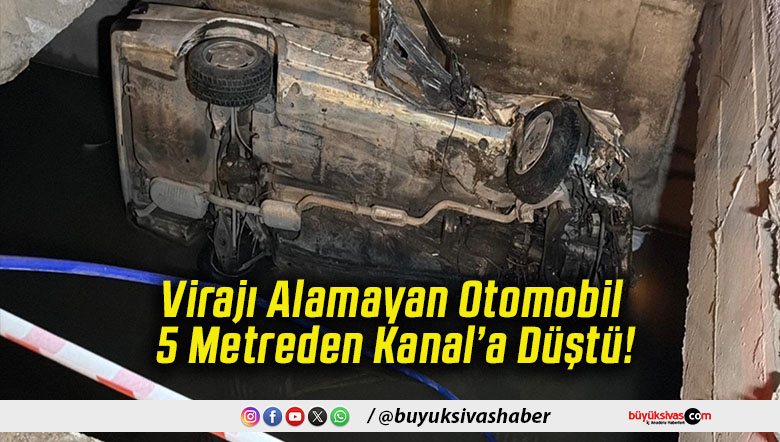 Virajı Alamayan Otomobil 5 Metreden Kanal’a Düştü!