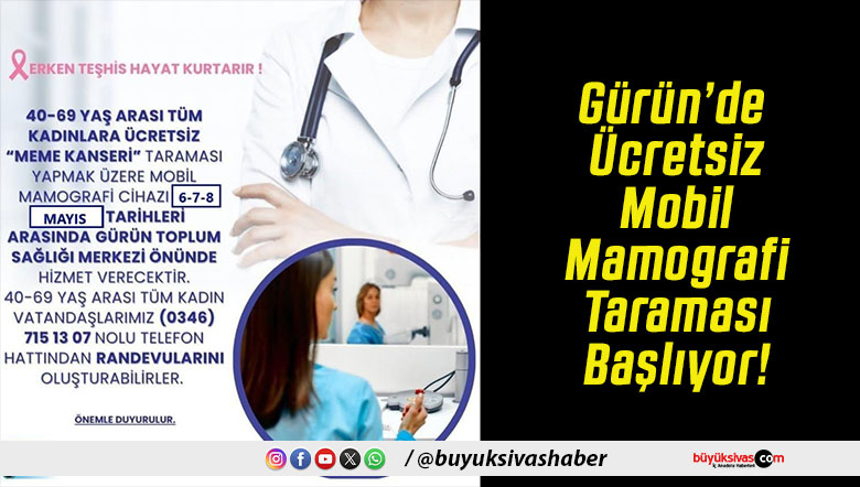 Gürün’de Ücretsiz Mobil Mamografi Taraması Başlıyor!