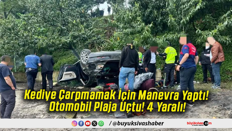 Kediye Çarpmamak İçin Manevra Yaptı! Otomobil Plaja Uçtu! 4 Yaralı!