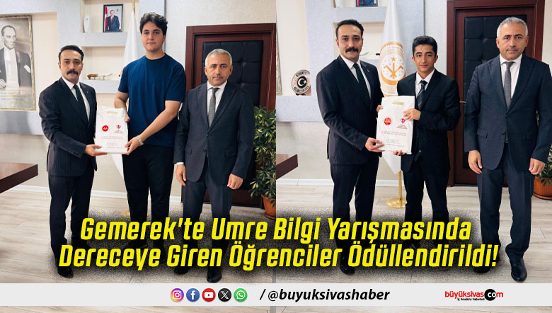 Gemerek'te Umre Bilgi Yarışmasında Dereceye Giren Öğrenciler Ödüllendirildi!